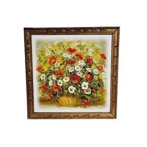 Katerina Schottler Daisies Red Poppies Floral Painted Wood Framed Ceramic Tile